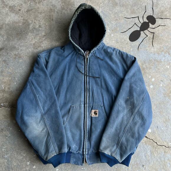 Vintage y2k J68 BLU blue carhartt hooded work wear jacket